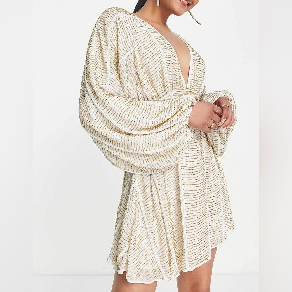 Asos Design Embellished Smock Mini Dress With Gold Linear Embellishment